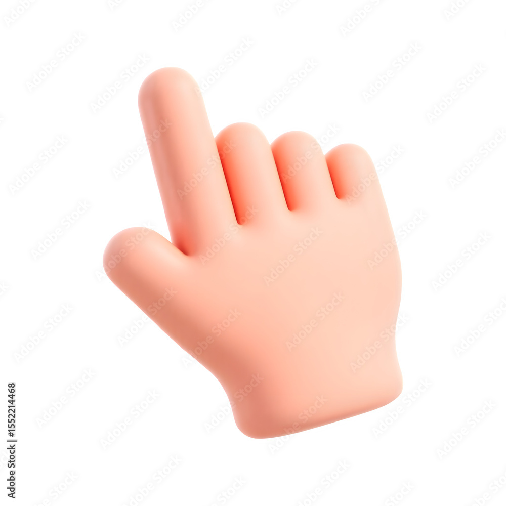 Poster 3d cartoon hand cursor pointing with index finger isolated on transparent background