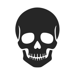 Human Skull Silhouette on Black Background, Scary Halloween Icon, Anatomy Illustration