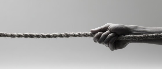 Minimalist Black and White Photo of a Hand Pulling Rope