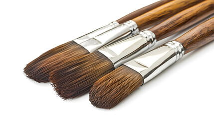 Fototapeta premium Three paintbrushes close-up on a white background. 