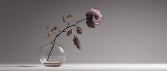 Minimalist Arrangement of a Single Dried Flower in a Clear Vase