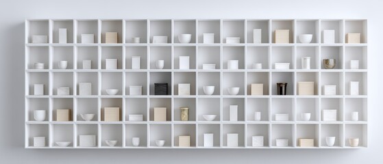 Neatly Organized Minimalist Display of Small Objects in Grid Format