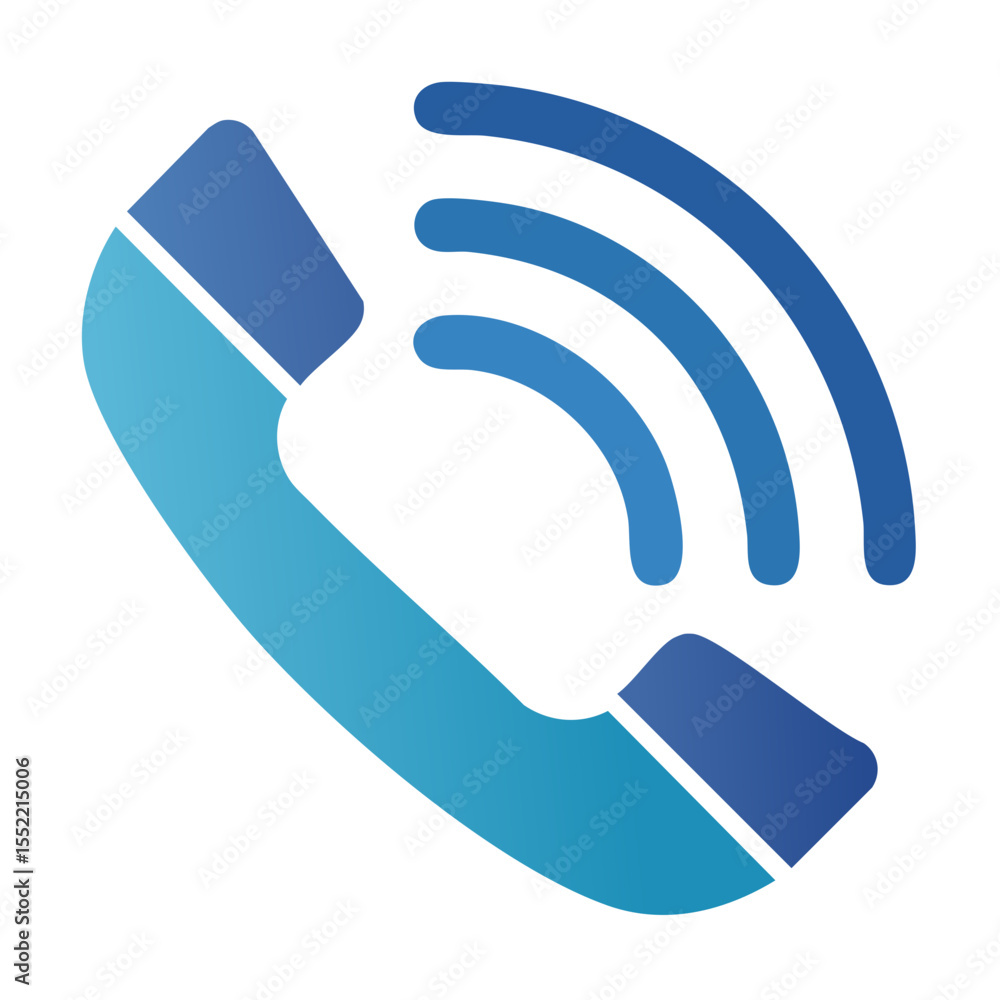 Poster phone call icon with sound waves in blue color scheme for communication and telecommunications desig