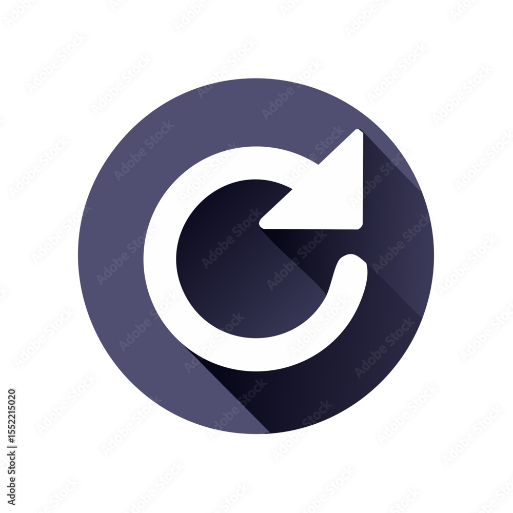 Poster white recycle arrow symbol on purple circle reset reload refresh looping process in simple flat desi