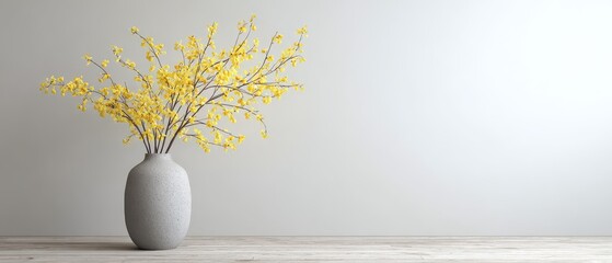Minimalist Vase with Yellow Flowers in Serene Decorative Space