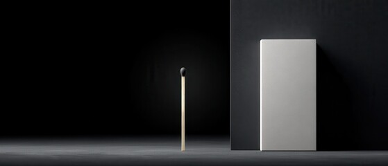 Minimalist Scene with Single Unlit Match Near Blank Canvas Surface