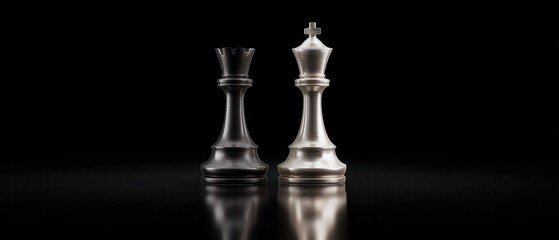 Minimalist Chess Pieces in Rivals Stance on Dark Background