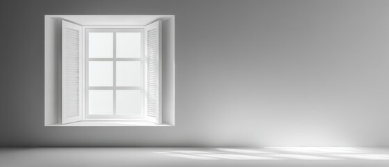 Minimalist Room with Closed Shutter Window Against Bright White Wall