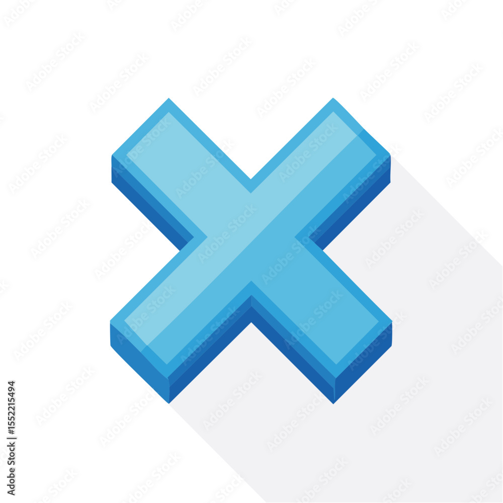 Poster isometric cross symbol in blue. a simple 3d shape for design mockups and abstract backgrounds. isola