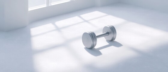 Minimalist Workout Scene with Single Dumbbell on Light Surface