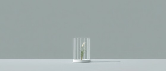 Minimalist Cage with Plant in Empty Space Representation