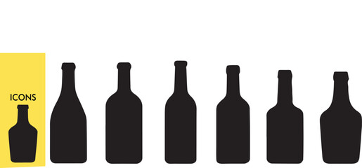 Alcohol Bottle Silhouettes - High Detailed Black & White Bar Vector Set