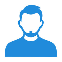 Faceless Avatar Illustration of a Man with a Goatee in Blue and White Isolated Against Black Background