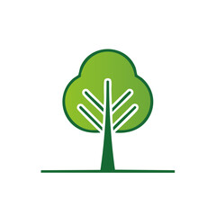 Green Tree Vector Outline Icon on Black Background, Minimalist Environmental Design
