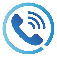 Blue phone receiver icon with sound waves communication technology and customer service call center assistance symbol