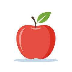 Isolated Red Apple with Green Leaf Simple Flat Vector Illustration on Black Background
