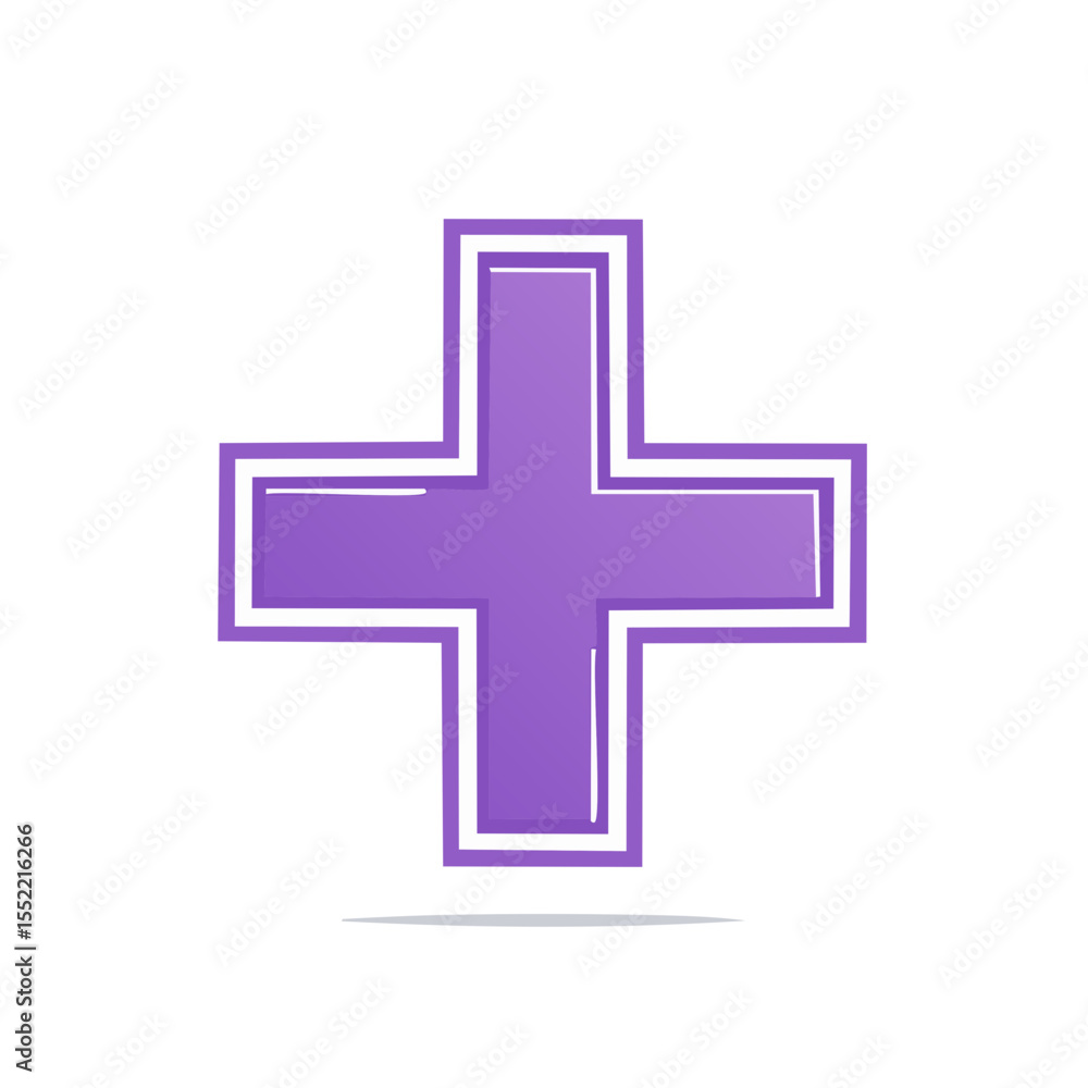 Poster cartoon graphic of violet plus sign against black background denoting addition mathematics and first