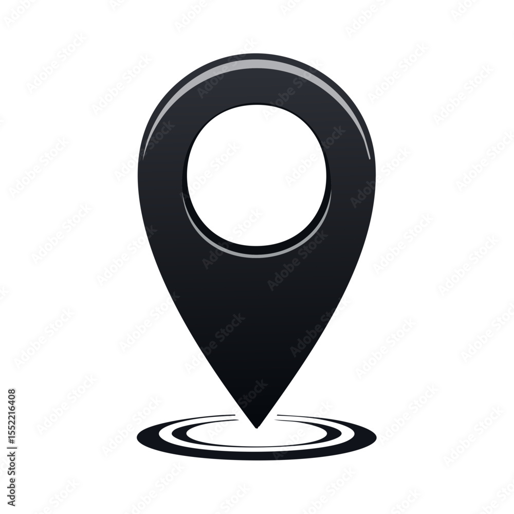 Poster dark gray map pointer icon displaying location with ripples and black background