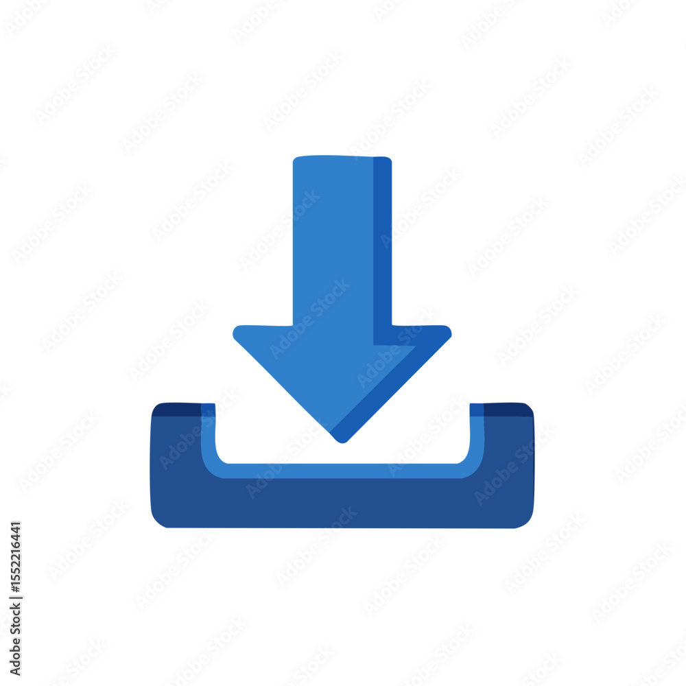 Poster download icon with downward arrow entering a container in blue tones on black background for user in