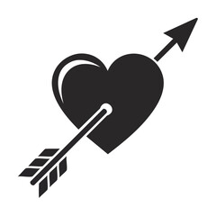 Heart pierced by arrow, symbol of love on black background for Valentine's Day concept.