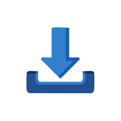 Download icon with downward arrow entering a container in blue tones on black background for user interface or app design