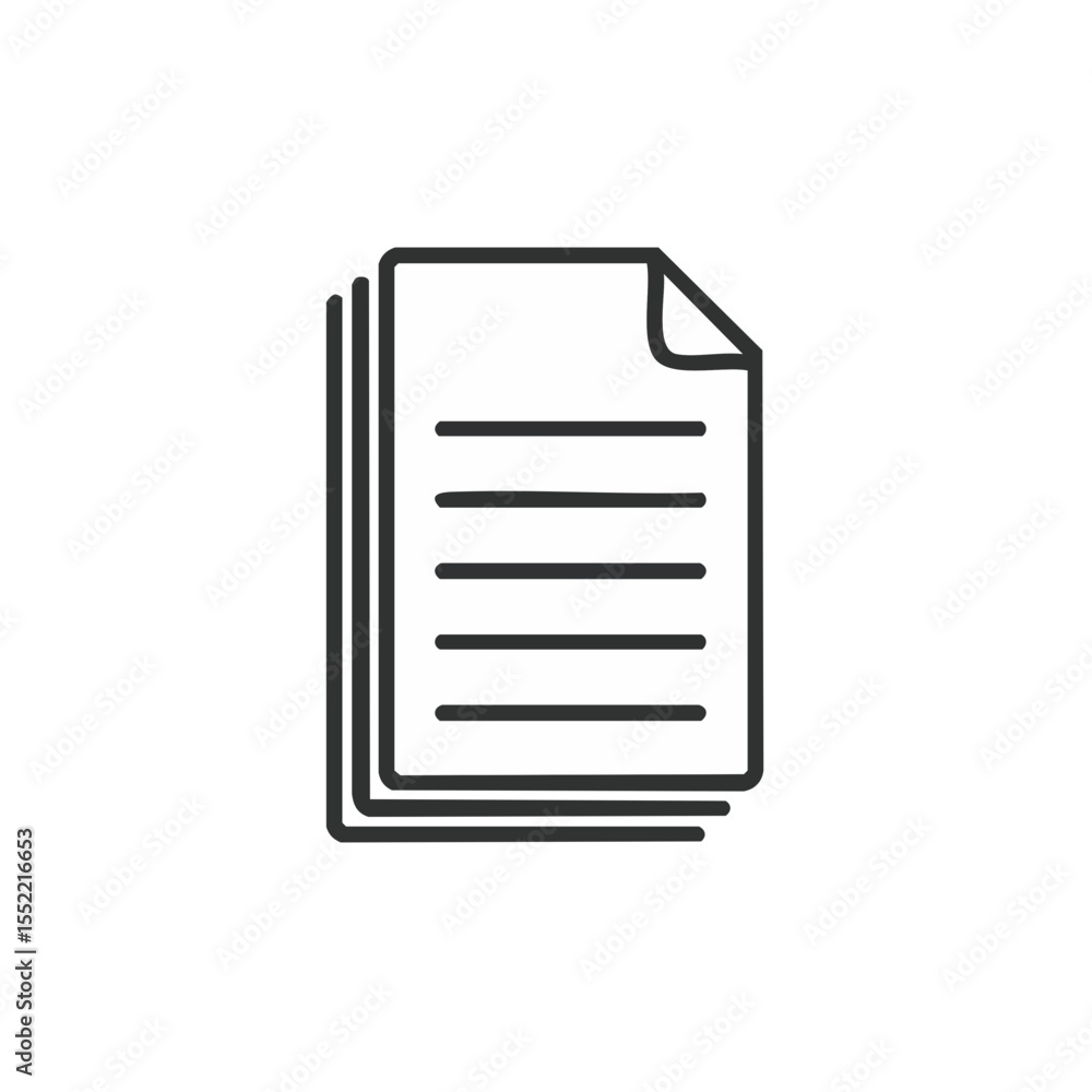Poster stack of paper sheets with lines, document pile, outline style icon on black background