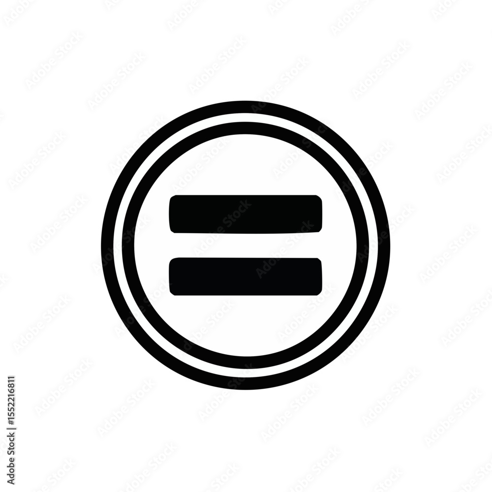 Poster equality symbol in circle on black backdrop - simple graphic representation