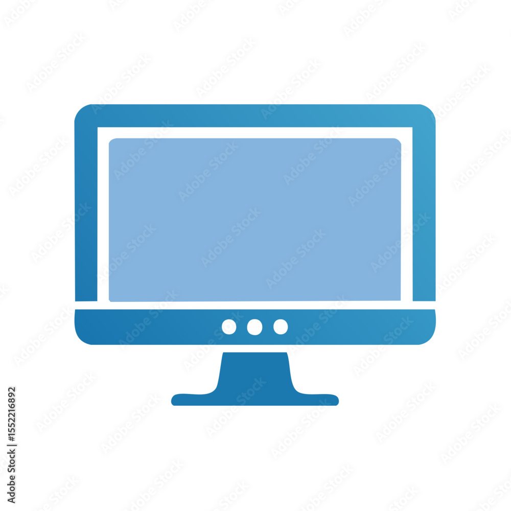 Poster blue desktop computer monitor flat icon with blank screen on black background, technology and displa