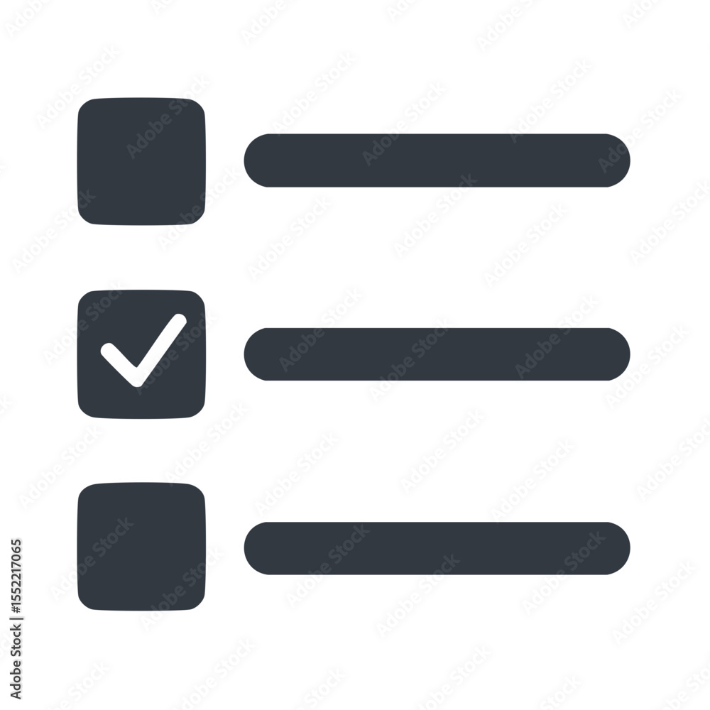Poster checklist with boxes and checkmark, business task list, complete process, to-do list, progress compl