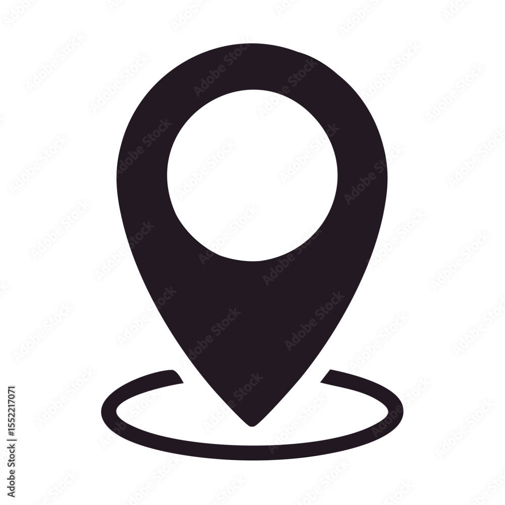 Poster dark purple location marker icon on black background for maps and navigation