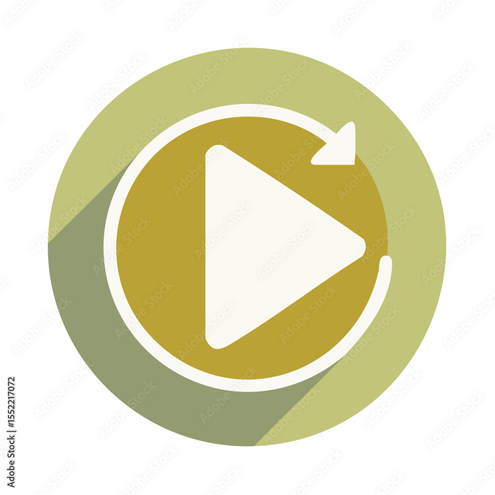 Poster circular play button graphic with arrow symbol for refresh or repeat functionality in a modern media