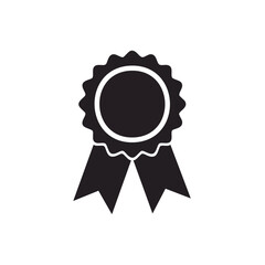 Monochrome Award Ribbon with Rosette on Black Background: Symbolic Graphic