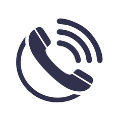 Ringing Telephone Icon Graphic with Sound Waves on a Black Background