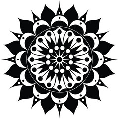 Elegant Black and White Mandala Design  Intricate Floral Pattern for Art, Decor, and Spiritual Practices