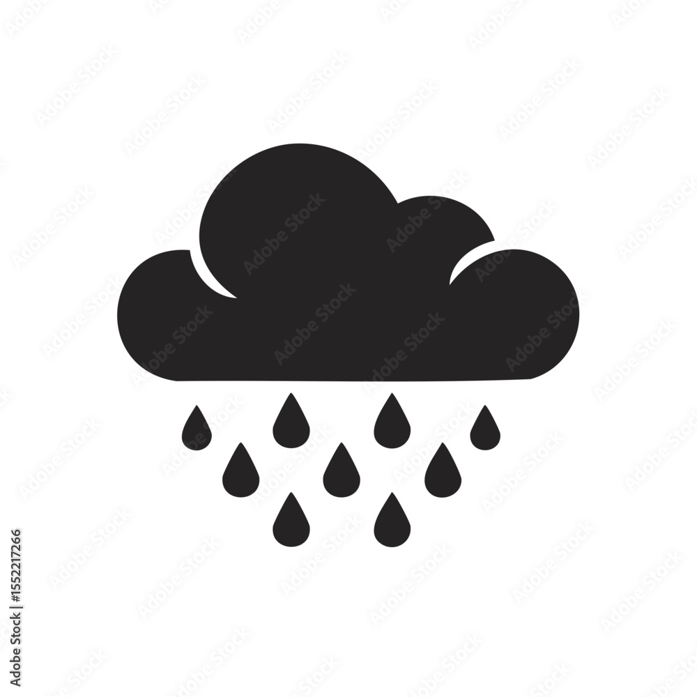 Poster raining cloud icon: simple weather symbol with droplets