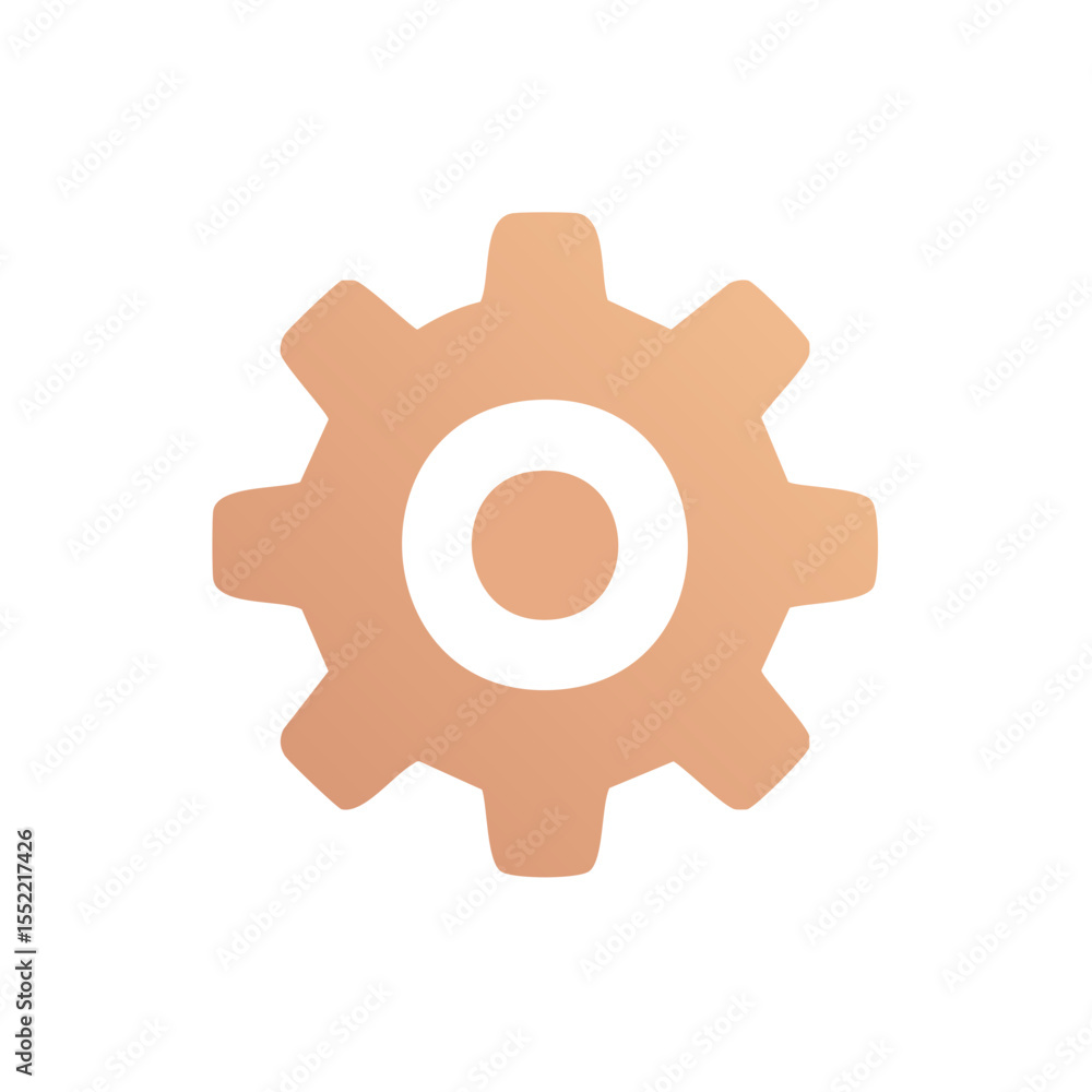 Poster copper gear symbol with black background representing settings options and machine operations proces