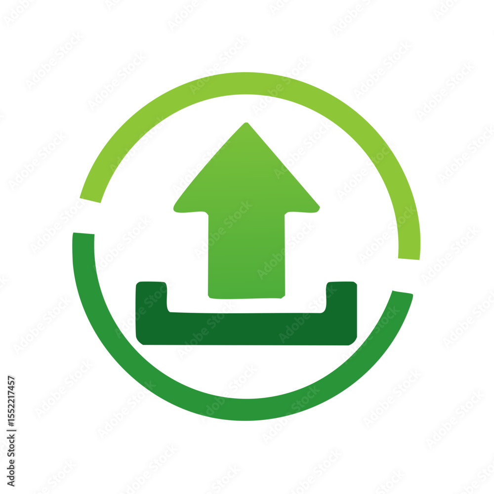 Poster green upload symbol within partial circle on black background for digital content and connectivity