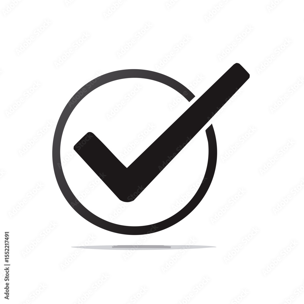 Poster check mark symbol inside circle depicting approval and verification on black background