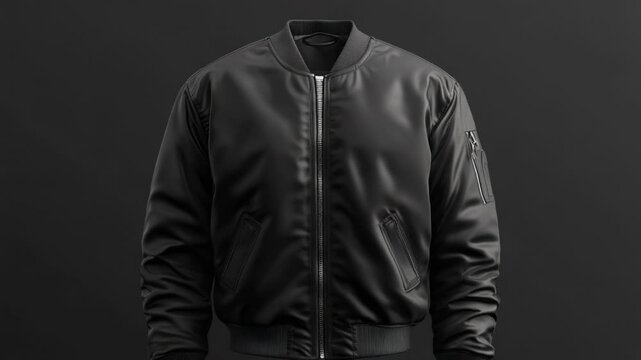 A close-up of a man wearing a black leather jacket on a dark background