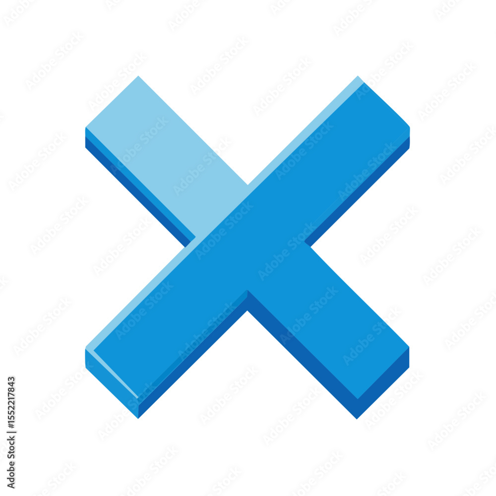 Poster blue isometric x symbol design on black backdrop signifying removal deletion cancel stop error wrong