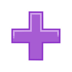 Obraz premium Pixelated Plus Sign Symbol in Purple on Black Background for Games or Graphics