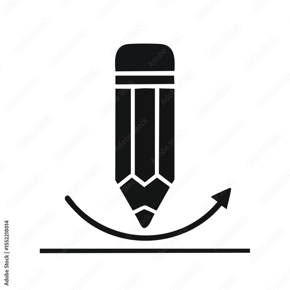 Poster pencil drawing line and curve arrow on dark background, art and design concept