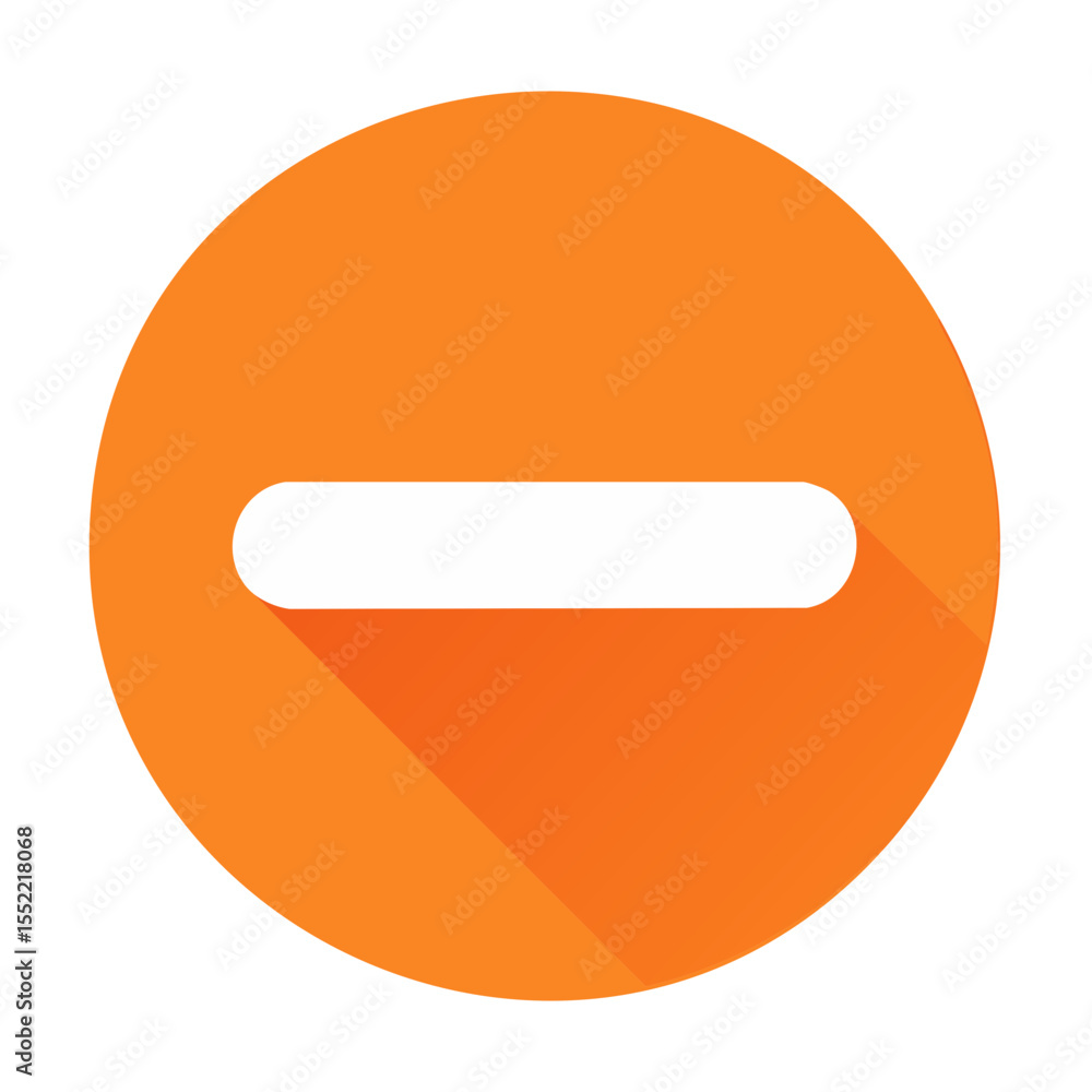 Poster minus sign on orange circle button displaying mathematical symbol with drop shadow for negative conc