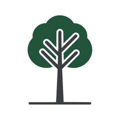 Obraz premium Simple stylized dark green tree illustration on black background symbol of nature and conservation flat design vector