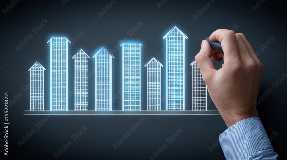 Poster analyzing business growth trends through data visualization office environment digital content profe
