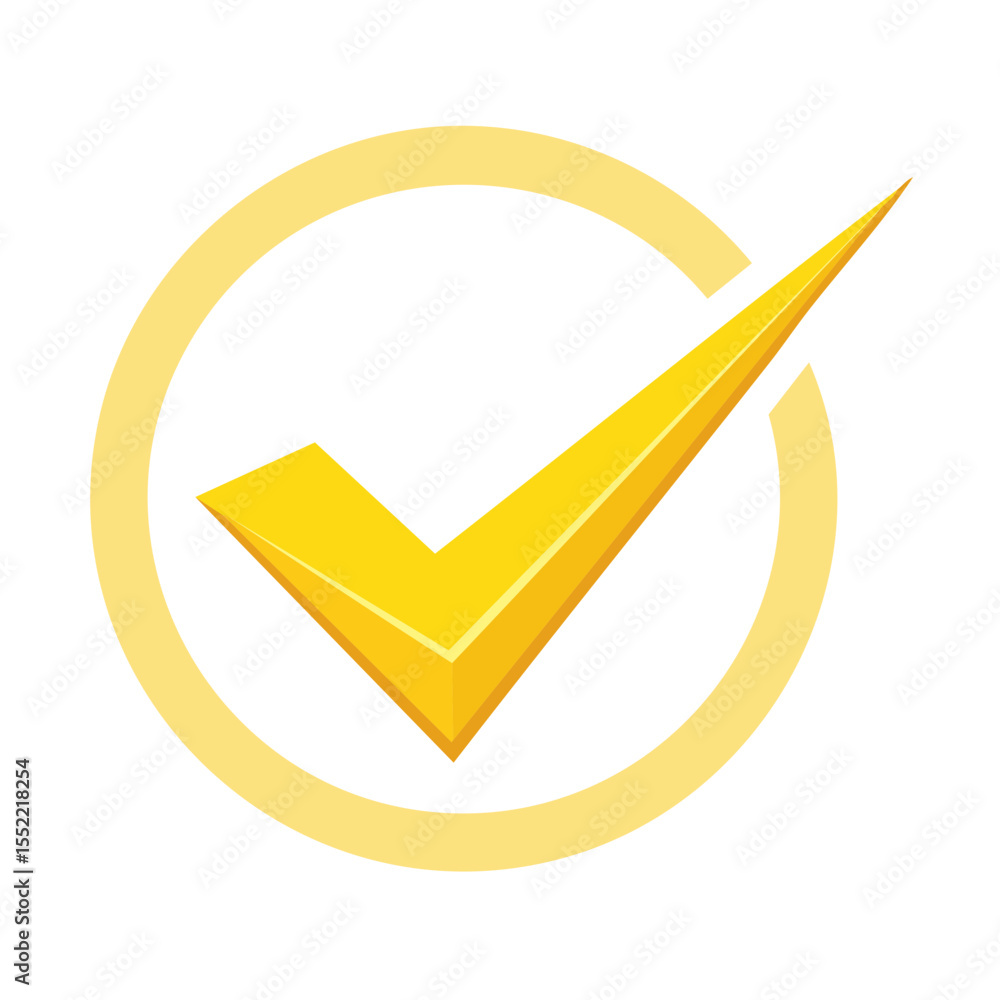 Poster golden check mark illustration inside circular shape symbol for confirmation and approval icon on bl