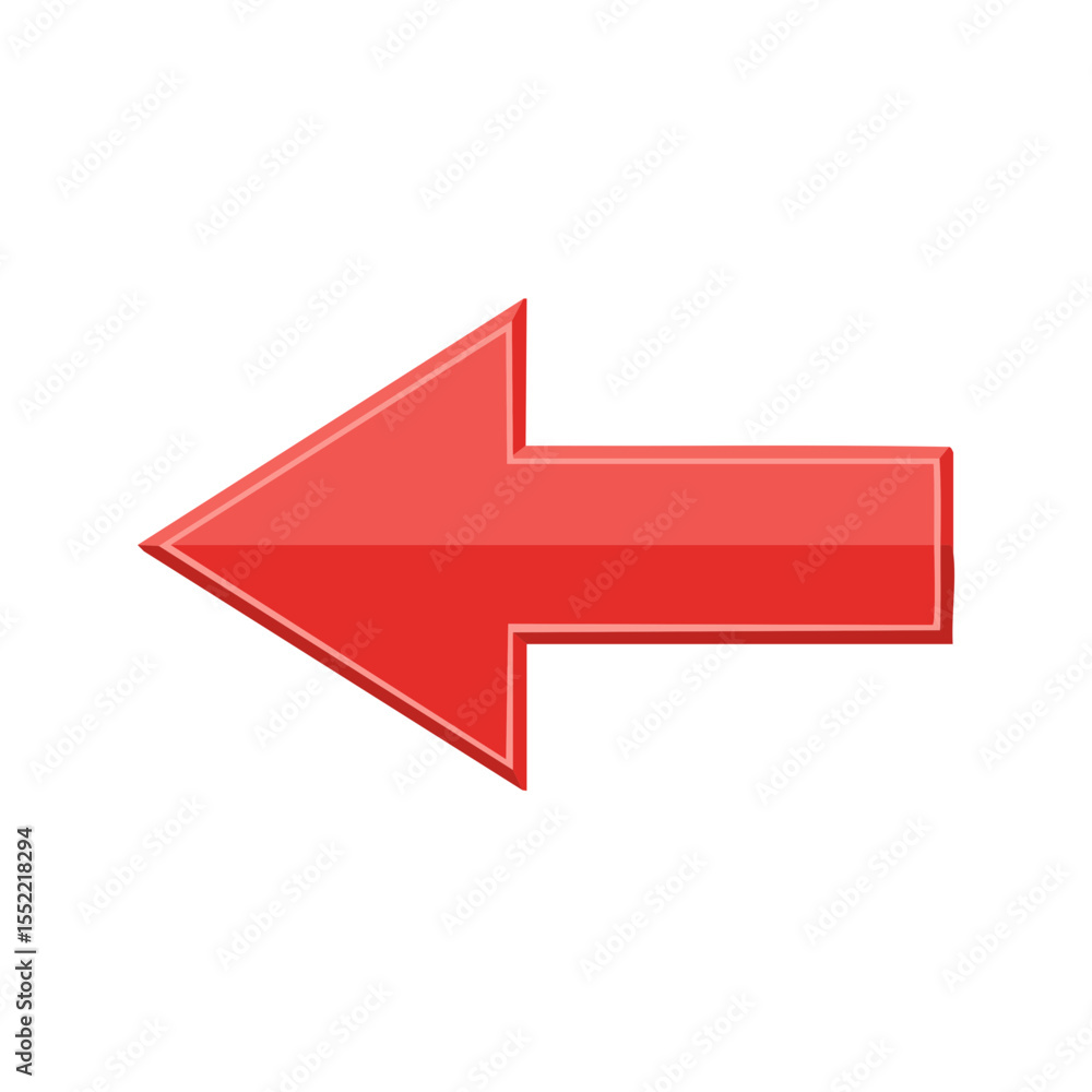 Poster isolated red arrow pointing left on black background directional navigation design element glossy