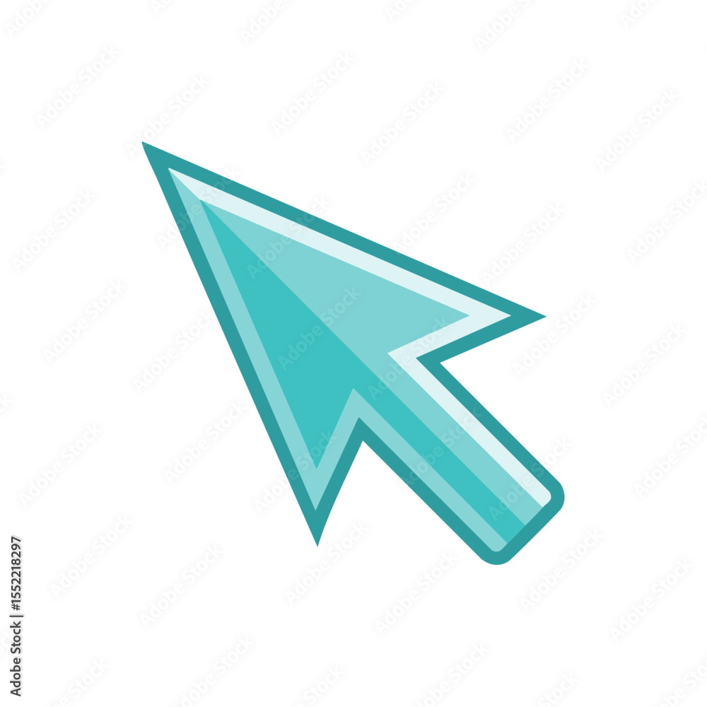 Poster Turquoise pointer arrow icon against black background representing cursor and navigation for digital interfaces and designs.