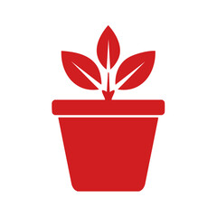 Potted Plant Icon in Red Isolated on Black Background Minimalist Design Indoor Gardening Simple Graphic Element