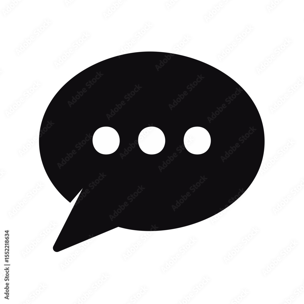 Poster black speech bubble icon with three dots in the middle symbolizing typing and online communication